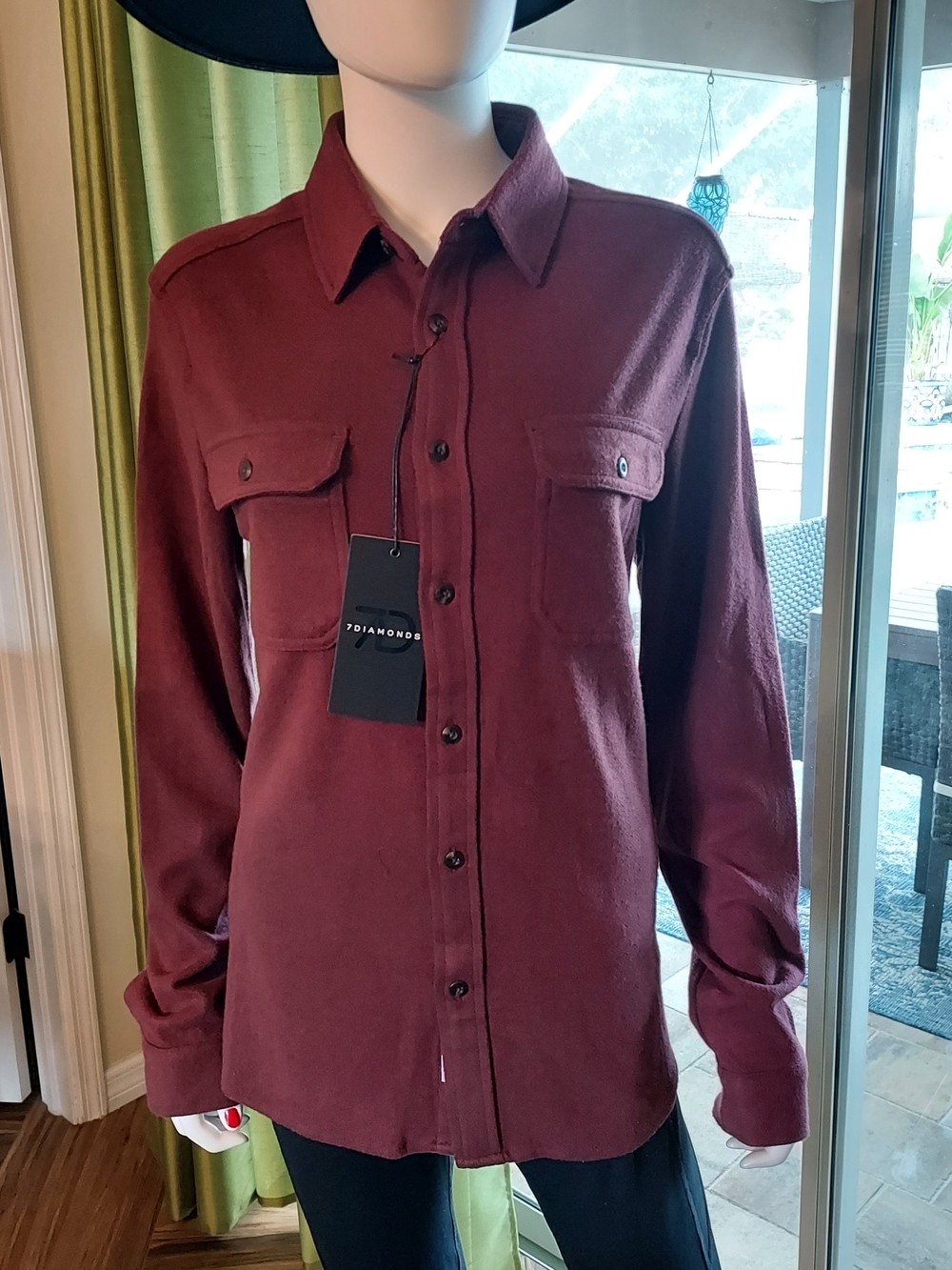 7 Diamonds Men's Burgundy Rayon Flannel Button-Down Shirt. S : NWT